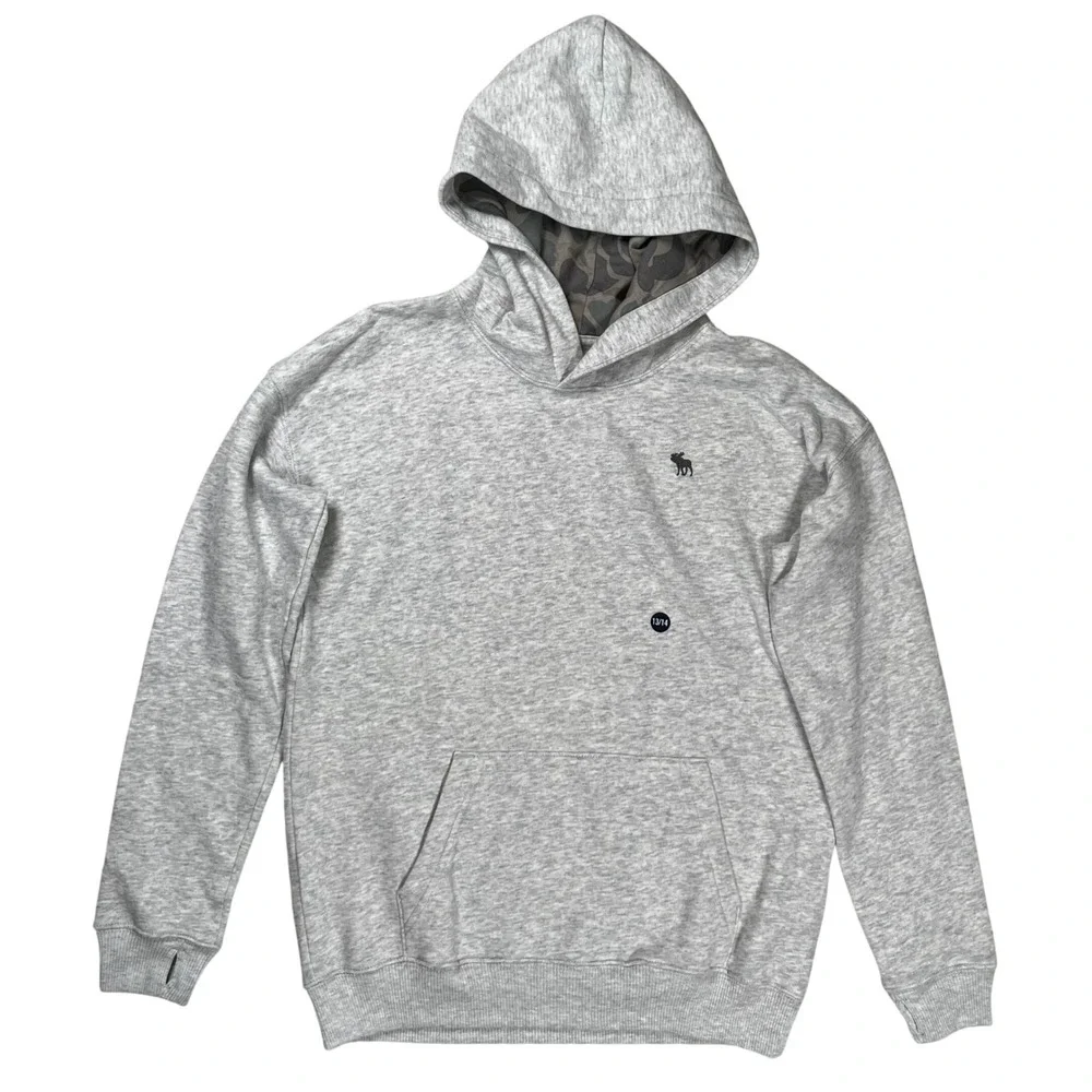 New Abercrombie Kids Hoodie Kids 13/14 Grey Camo Lined Relaxed Fit Pullover NWT